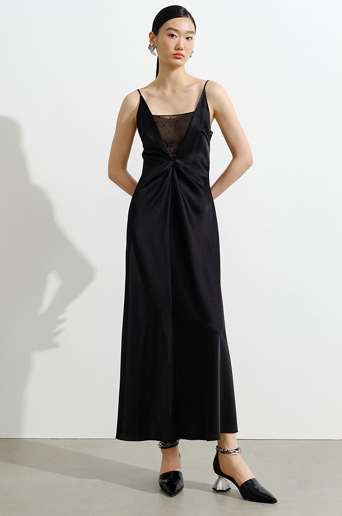 COMME MOI  Women's Black Acetate Open Back Dress - LEAH.