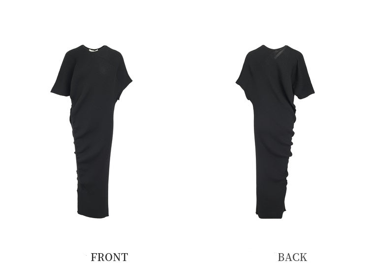 ZHUCHONGYUN Black Loose Drop Shoulder Design Knitted Dress--GRELL.