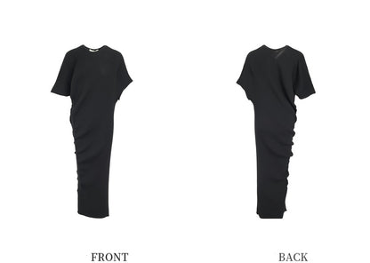 ZHUCHONGYUN Black Loose Drop Shoulder Design Knitted Dress--GRELL.