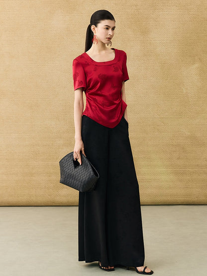 HECO Chinese Acetate Small Square Neck Short Sleeve Top- BEAK.