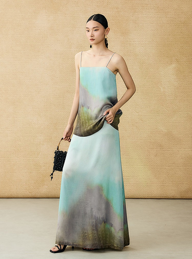 HECO Chinese Style Smudge Human Silk Camisole Cool and Breathable Seaside T - PALM.