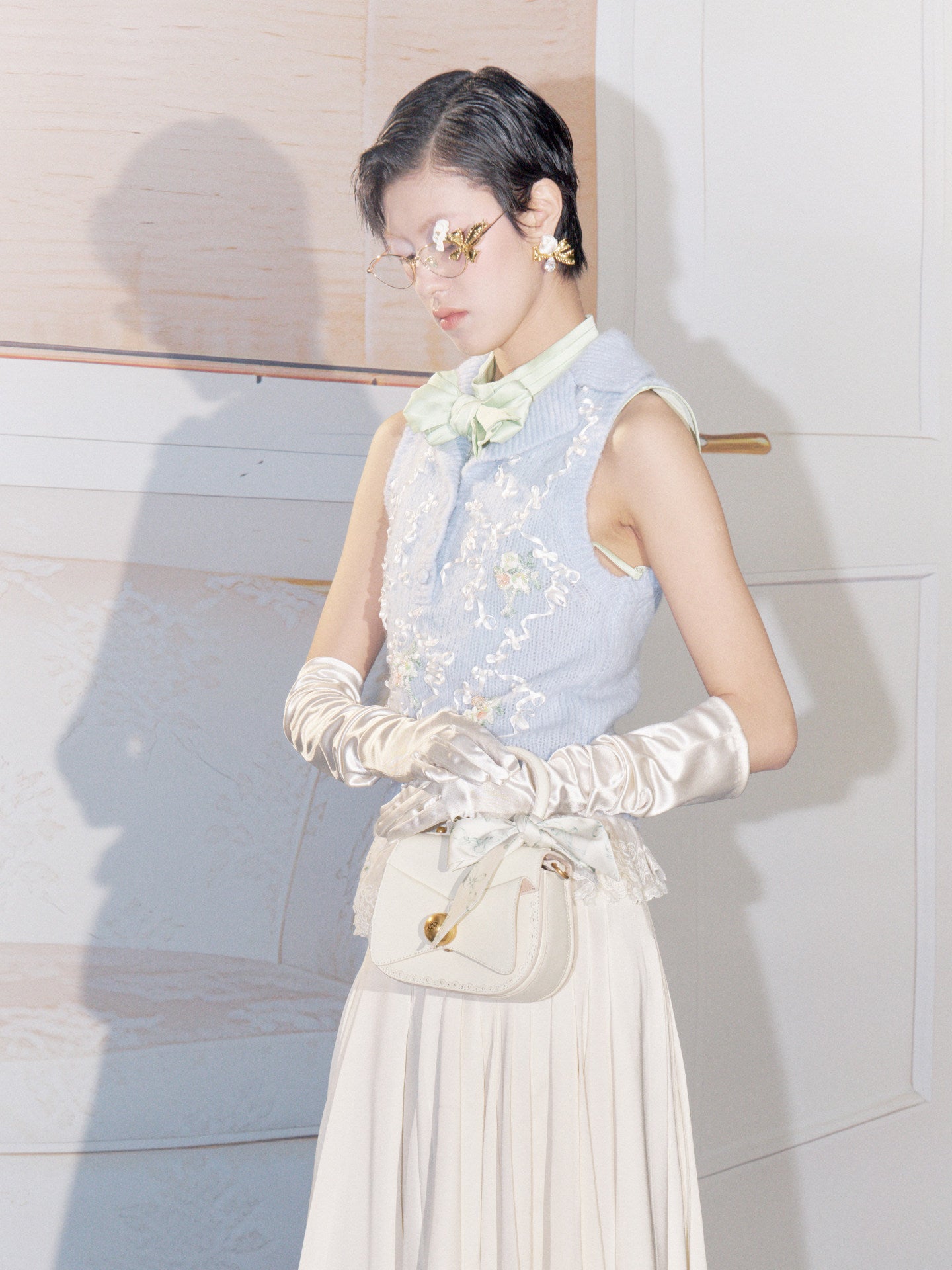 FAME Beaded Plate Floral Knitted Top Lapel Vest - ELOWEN