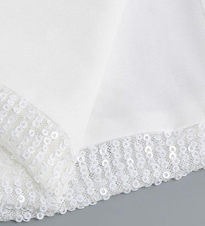 DOLLY White Feather Tube Top Sequin Slim Fit Long Dress-STEPH