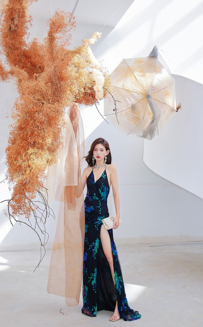 DOLLY High End Sleeveless V-Neck Halter Neck Backless Sexy Long Dress-LEAH