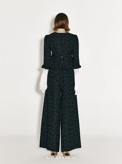 ATELIER MISS LU autumn three-dimensional bud hem tweed crop top - simon.