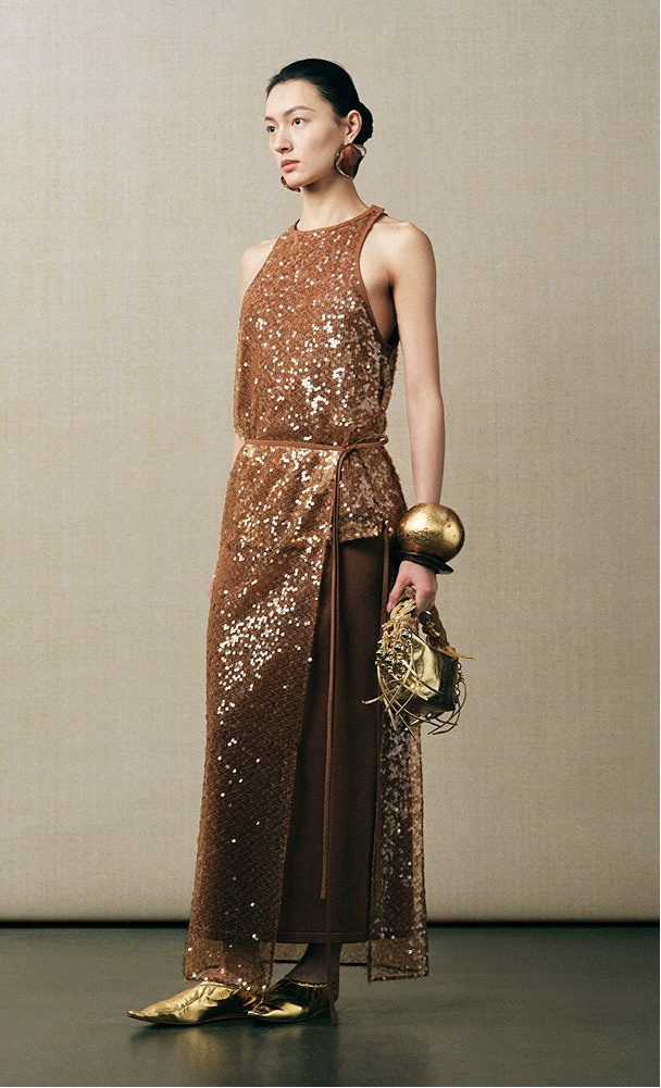 ZHUCHONGYUN sequin embroidery straight knit skirt and vest-REM.