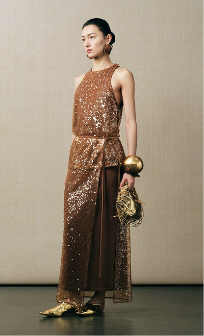 ZHUCHONGYUN sequin embroidery straight knit skirt and vest-REM.