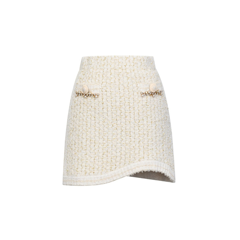 FAME light luxury hand-beaded coarse floral knitted tweed skirt - Hilji