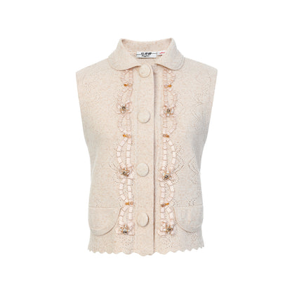 FAME rococo piping beaded sleeveless knitted top - EMMA