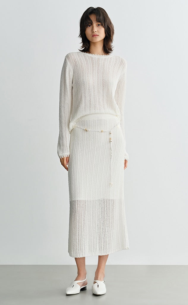 COMME MOI  women's cut-out raw edge knitted straight skirt - NAOMI.