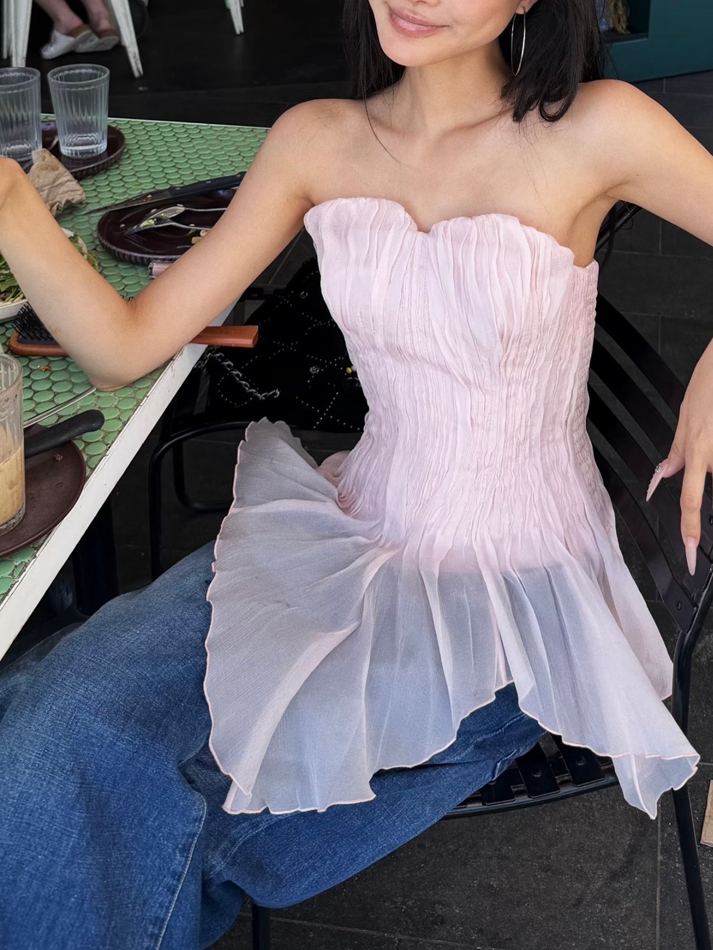 MEI SANGUAN French Retro Pleated Strapless Top - JAYDEN