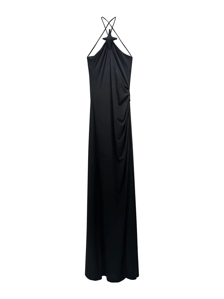 ANNAKIKI suspender fishtail slit dress halterneck dress-REI