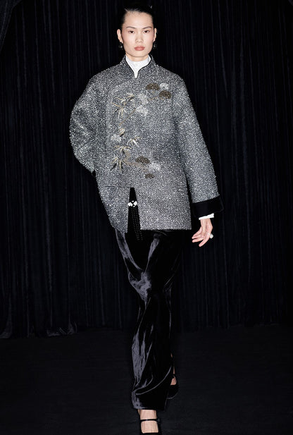 M essential Mackay designer cedar beaded jacket  elegant black velvet skirt- abel.