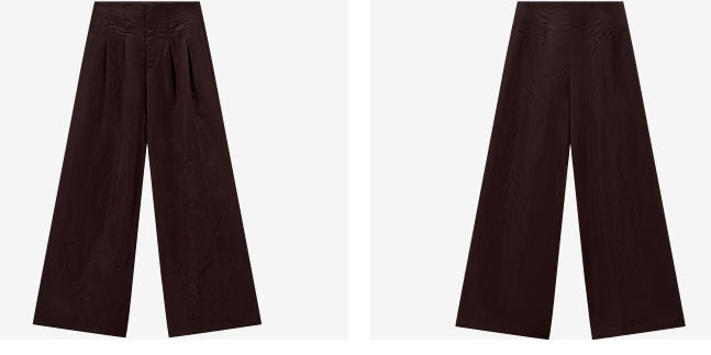COMME MOI Lv Yan designer's new brown high-waisted pressed pleated wide-leg pants - LAKELYN.