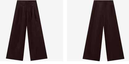 COMME MOI Lv Yan designer's new brown high-waisted pressed pleated wide-leg pants - LAKELYN.