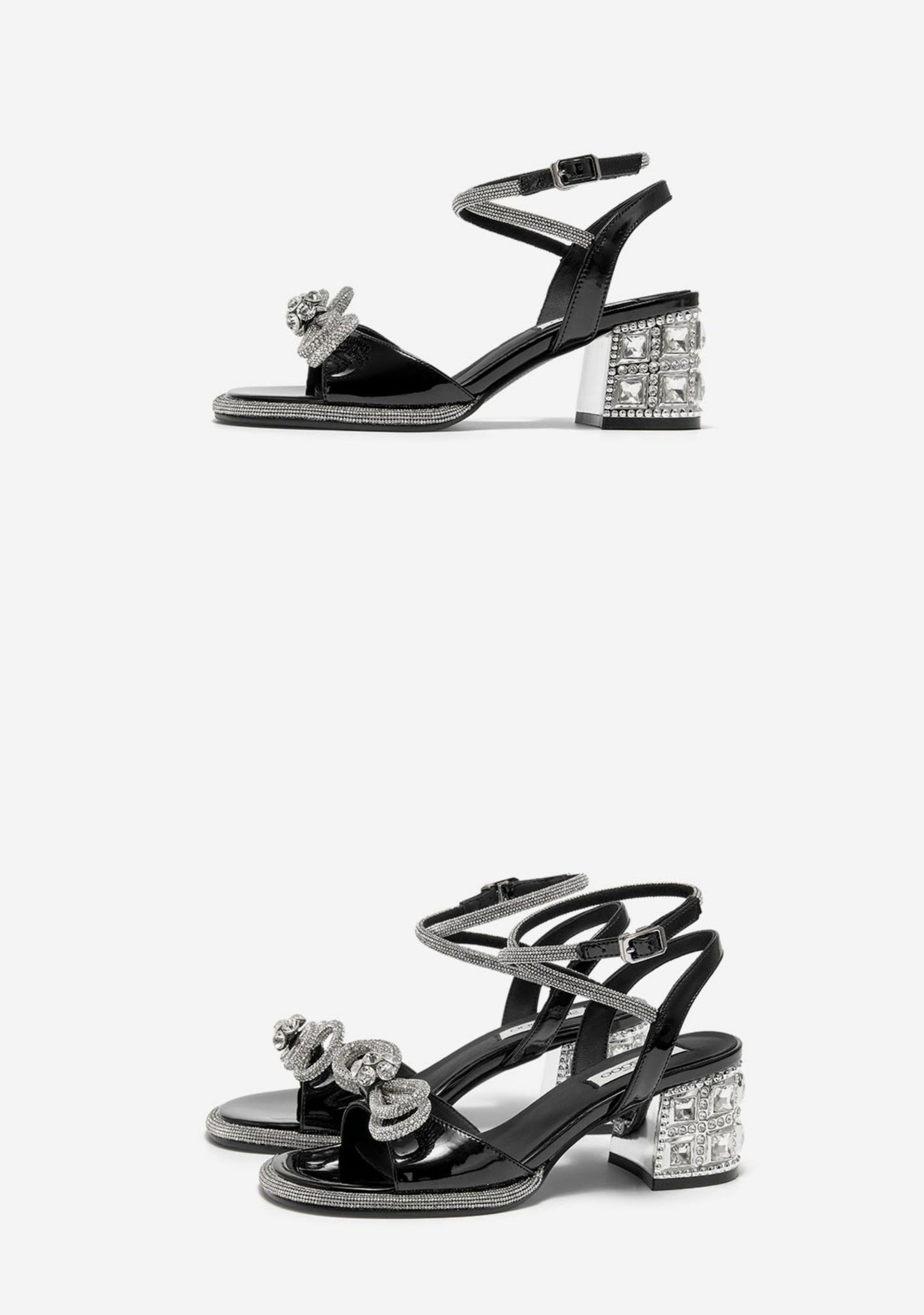 SHOESZOOO Straight Line Rhinestone Thick Heeled Sandals with Bow - GRIT.