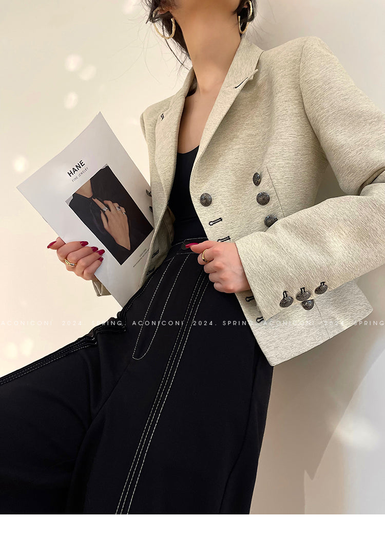 Aconiconi High End Long Sleeve Double Breasted Tuxedo French Retro Jacket Blazer- History