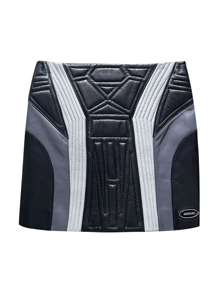 ANNAKIKI Women's Leather Three-dimensional Functional Stitching Skirt-CHIE