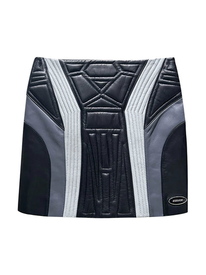 ANNAKIKI Women's Leather Three-dimensional Functional Stitching Skirt-CHIE