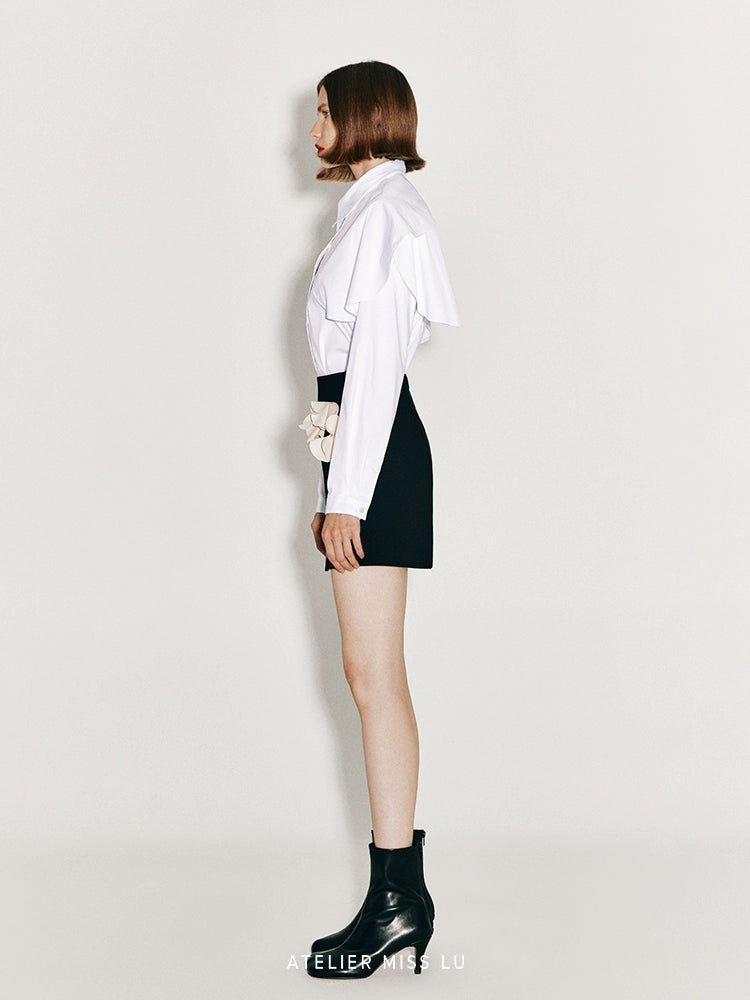 ATELIER MISS LU Arc Cut Playfully Stitched White Shirt - ATLAS