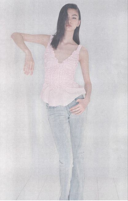 SHOWROOMPLUS Sweet Suspender Temperament V-Neck Pleated Sleeveless Top-RODRI '