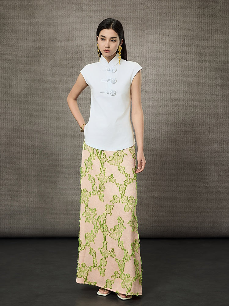 HECO Short Rose Sleeveless Mandarin Neckline Top - PRINCESS.