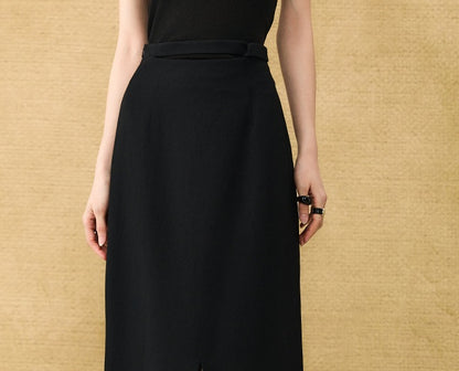 HECO Chinese hollow twisted summer simple commuter straight slit skirt - SWUM.