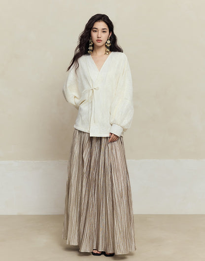 HECO striped texture swing high waist black green women's long skirt - muse.