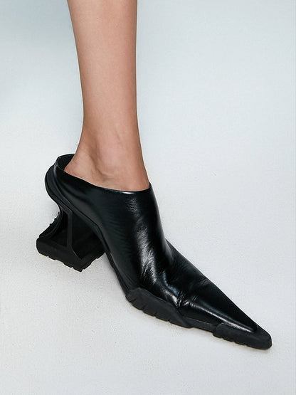 ANNAKIKI Black Genuine Leather Special-Shaped High Heeled Single Shoes -GORO