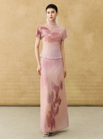 HECO Chinese gradient floral flowing temperament skirt - SWAED.