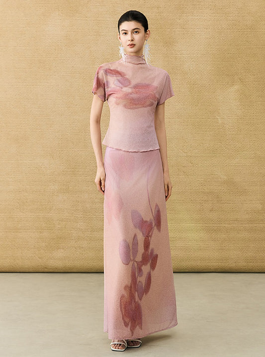 HECO Chinese gradient floral flowing temperament skirt - SWAED.