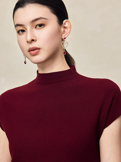 HECO Sleeveless Slim Mock Collar Red Black Gray Knit Top  - THRONE.