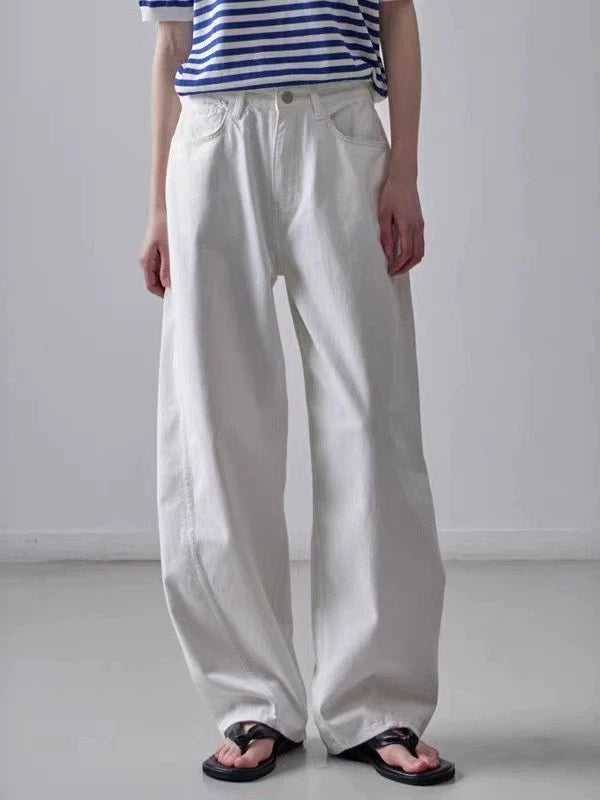 NOTHING WRITTEN facade pattern white jeans high waist commuter straight pants -LILY.