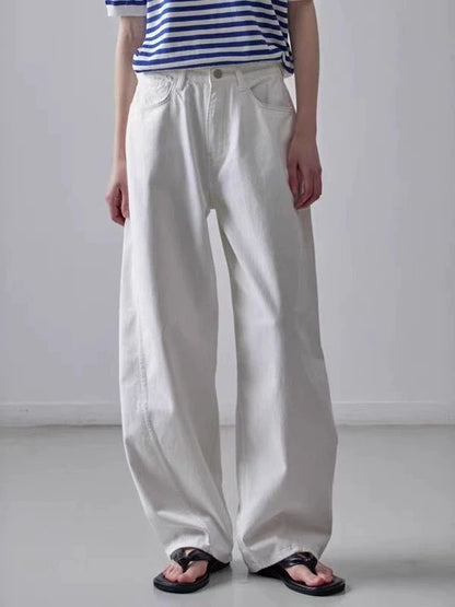 NOTHING WRITTEN facade pattern white jeans high waist commuter straight pants -LILY.
