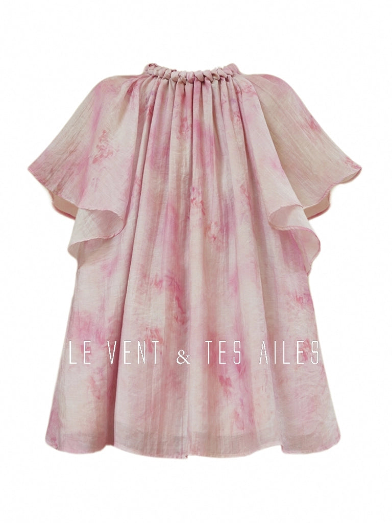 LE VENT&TES AILES Sakura Tencel Smudge Slip Skirt Loose Top Handmade-BECCA