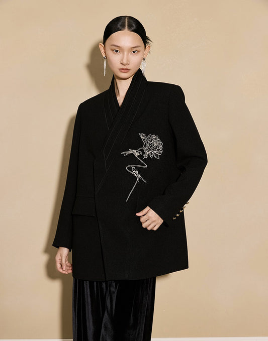 HECO Acetate Woven Embroidery V-Neck Blazer Women's Spring- LET.