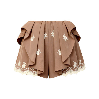 FAME flower embroidery deconstruction shorts fake two slacks