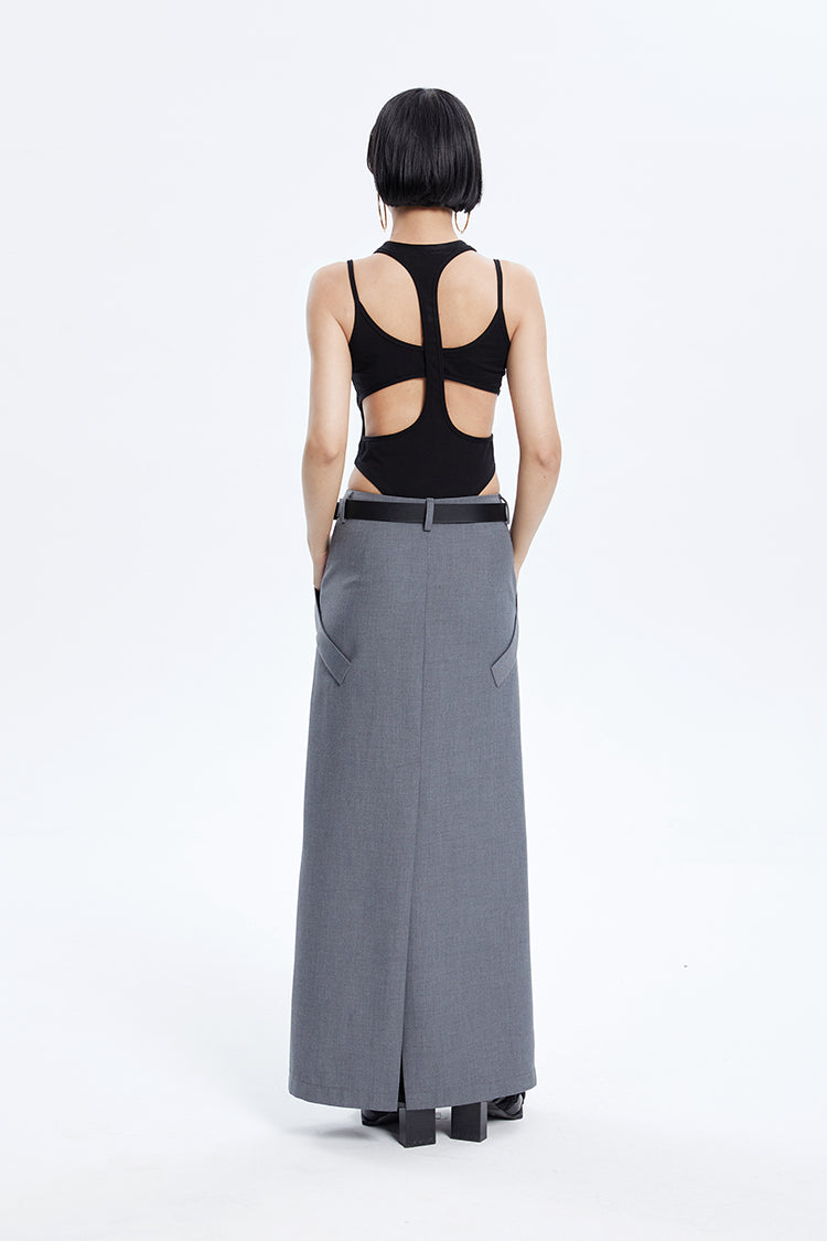 TINY IN zippered slit long straight legs structured seams low waist skirt -TENDO