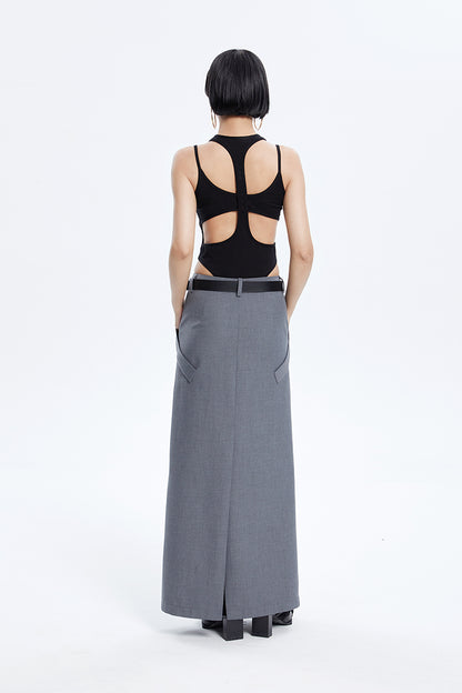 TINY IN zippered slit long straight legs structured seams low waist skirt -TENDO