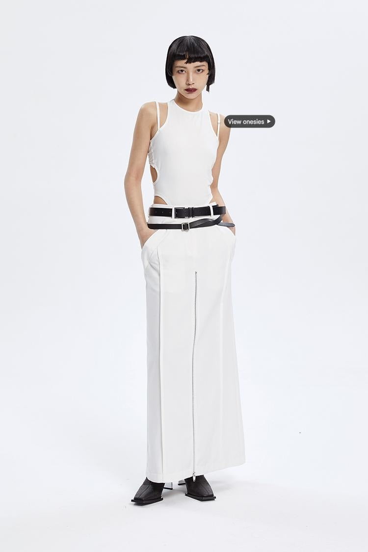TINY IN zippered slit long straight legs structured seams low waist skirt -TENDO