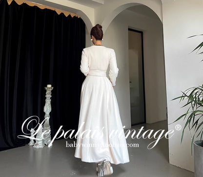 Le Palais Vintage Luxury Soft Slim Plush Drape Wrap  Long White and Pink Dress-Hazel