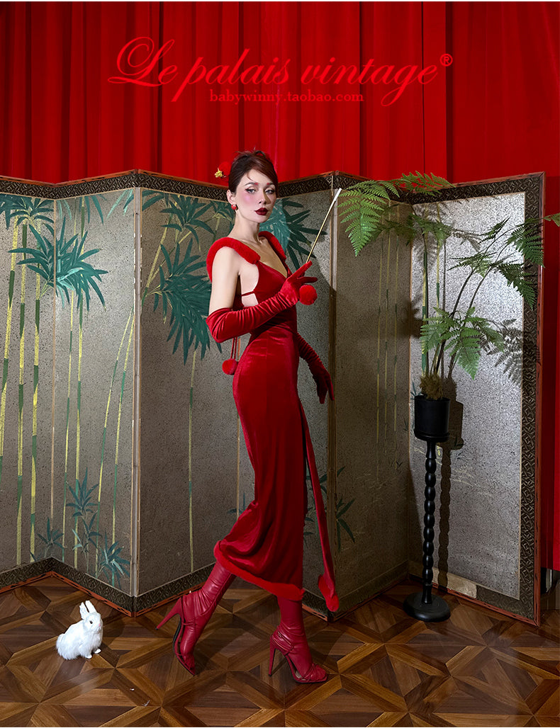 Le Palais Vintage's red fur slit slip dress - Rabbit GOOD GIRL REBEL Le Palais Vintage's red fur slit slip dress - Rabbit GOOD GIRL REBEL