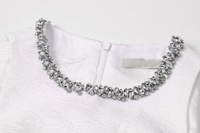 DOLLY Elegant White Crew Neck Sleeveless Long A-Line Dinner Dress-SIBYL