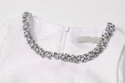 DOLLY Elegant White Crew Neck Sleeveless Long A-Line Dinner Dress-SIBYL