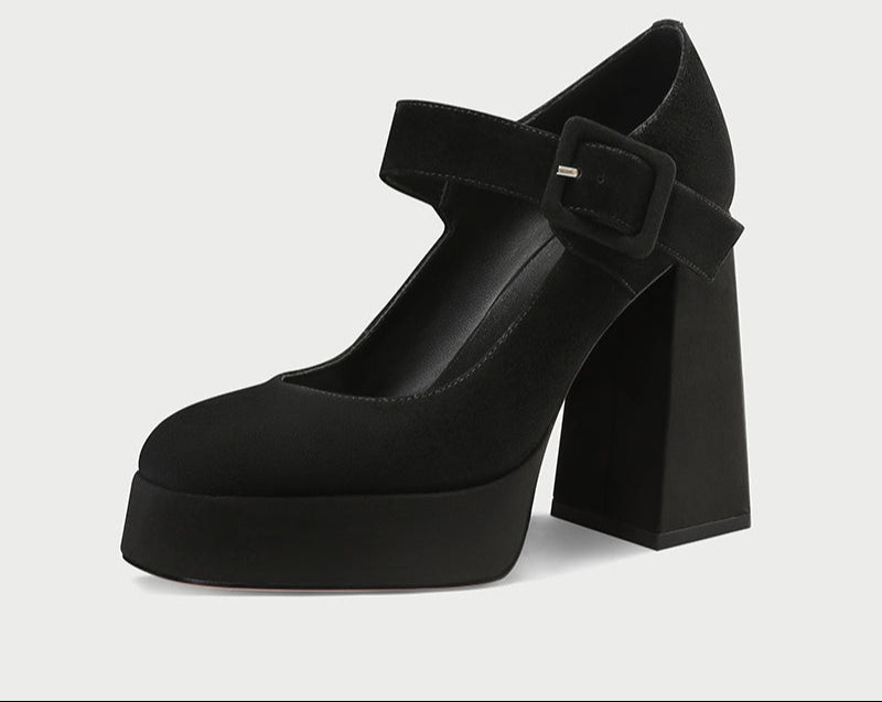 PJJUU Lolita Platform Straight Strap square High Heels Maryjanes - NELO