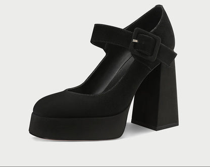 PJJUU Lolita Platform Straight Strap square High Heels Maryjanes - NELO
