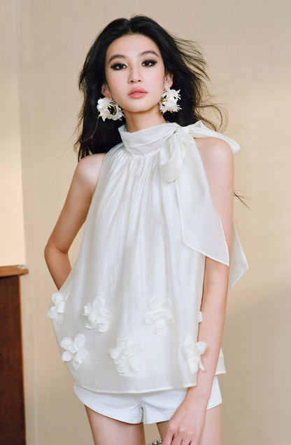 WANGXO Luxury Brand High-End Tencel Acetate Heavy Handmade Nail Flowers French Loose Ribbon Sleeveless Top - MAEVE