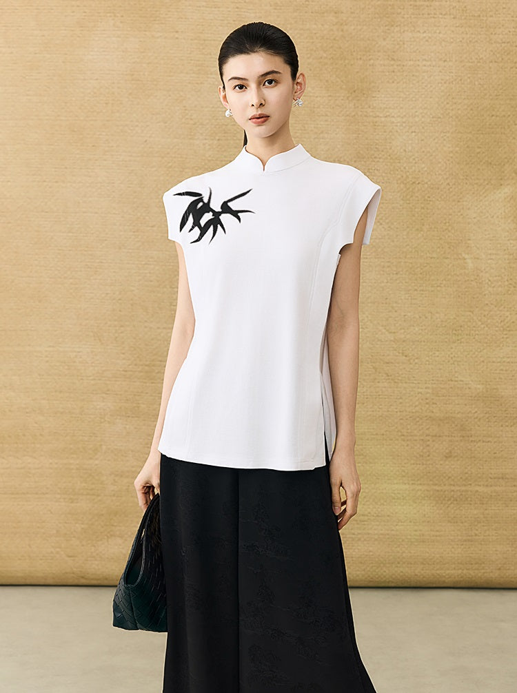 HECO Chinese Bamboo Leaf Print Short Sleeve T-Shirt - CHASE.