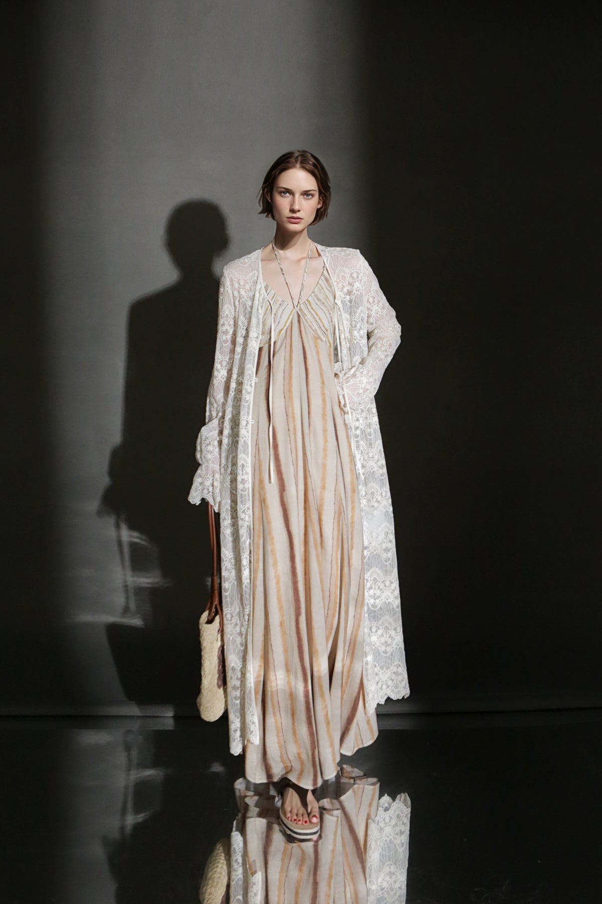 PIAOIN resort-style vertical stripe design sundress women's halterneck design cinched waist dress high-quality spring and summer-GISELLE