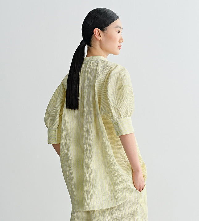 COMME MOI Yellow puff sleeve low-neck shirt - GRANT.